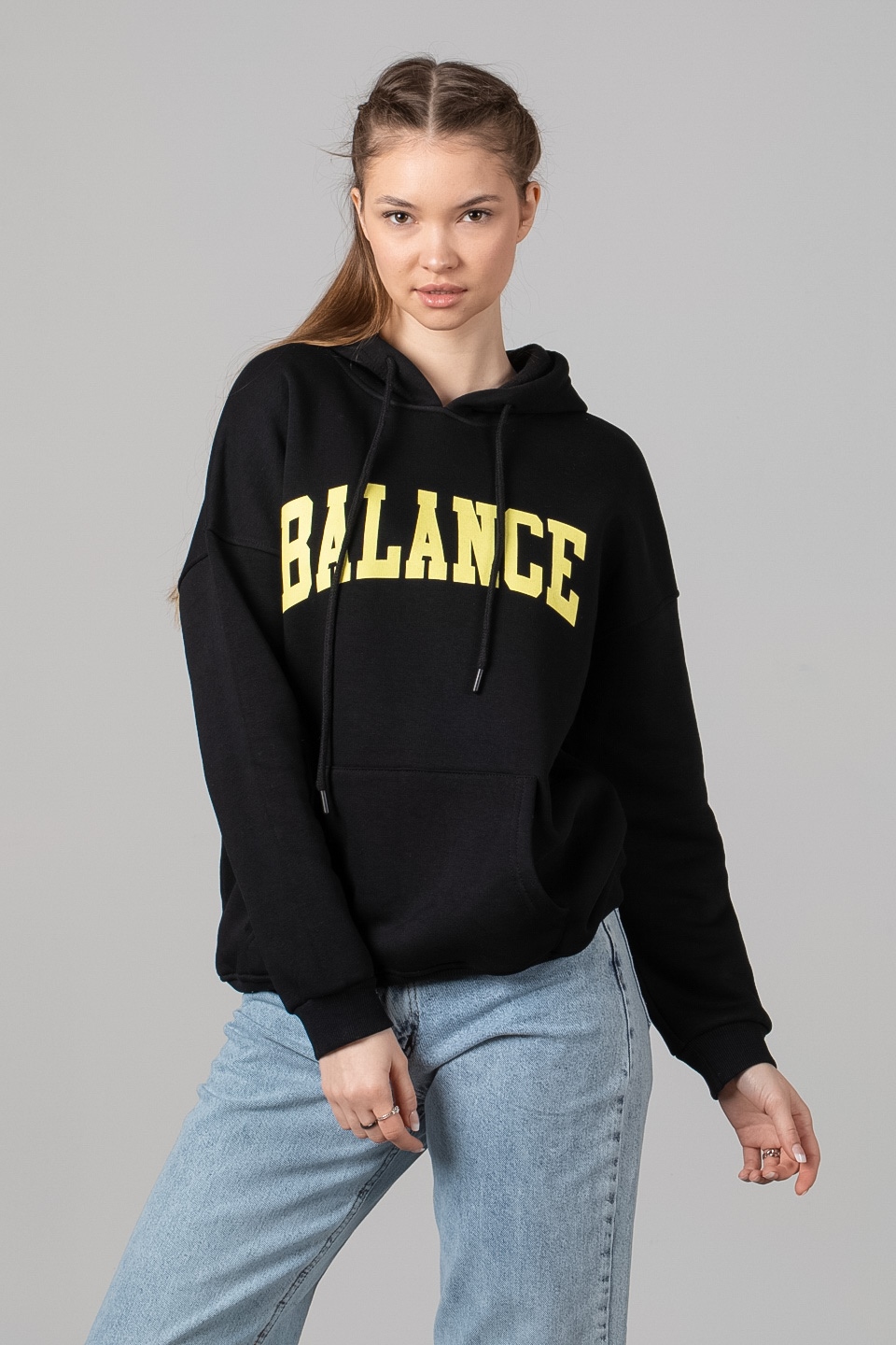 Balance baskılı kapüşonlu sweatshirt-1360 Siyah