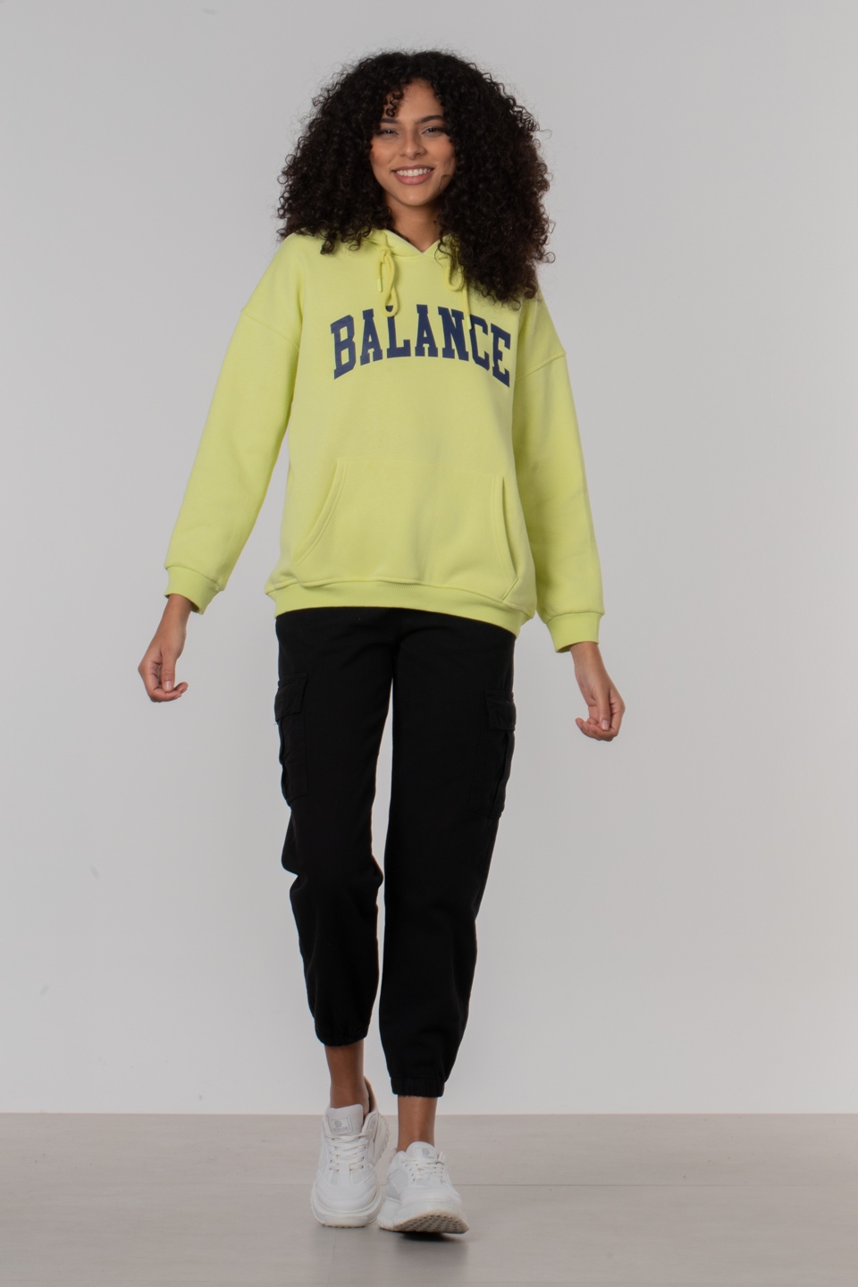 Balance baskılı kapüşonlu sweatshirt-1360 Sarı