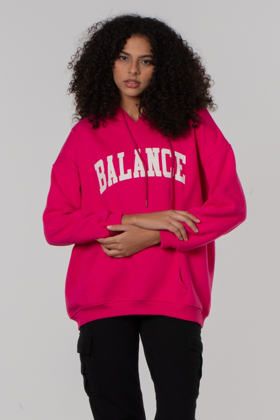 Balance baskılı kapüşonlu sweatshirt-1360 Fuşya