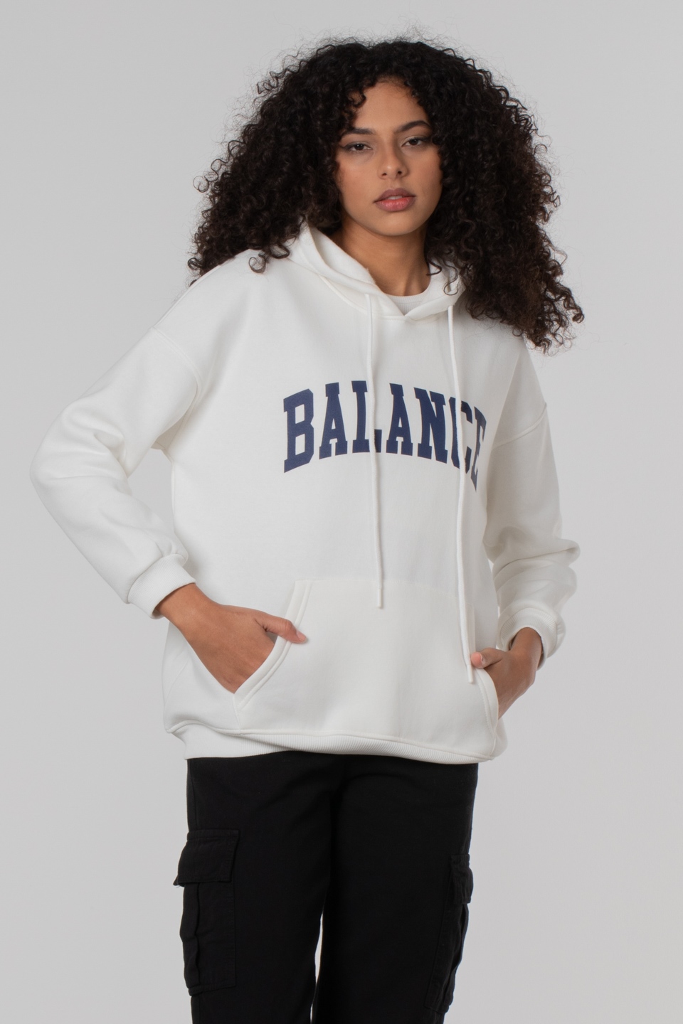 Balance baskılı kapüşonlu sweatshirt-1360 Ekru