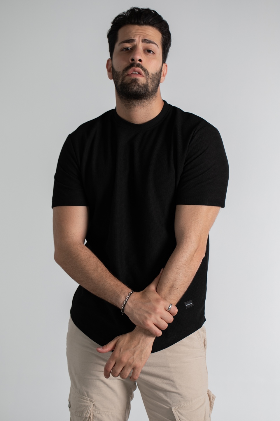 Bürümcük örme t-shirt-8025 Siyah