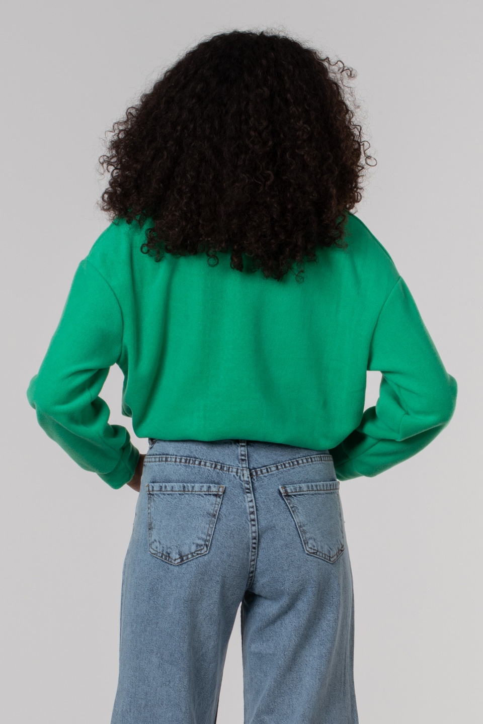 Dik yaka fermuarlı sweatshirt-7749 B.Yeşil