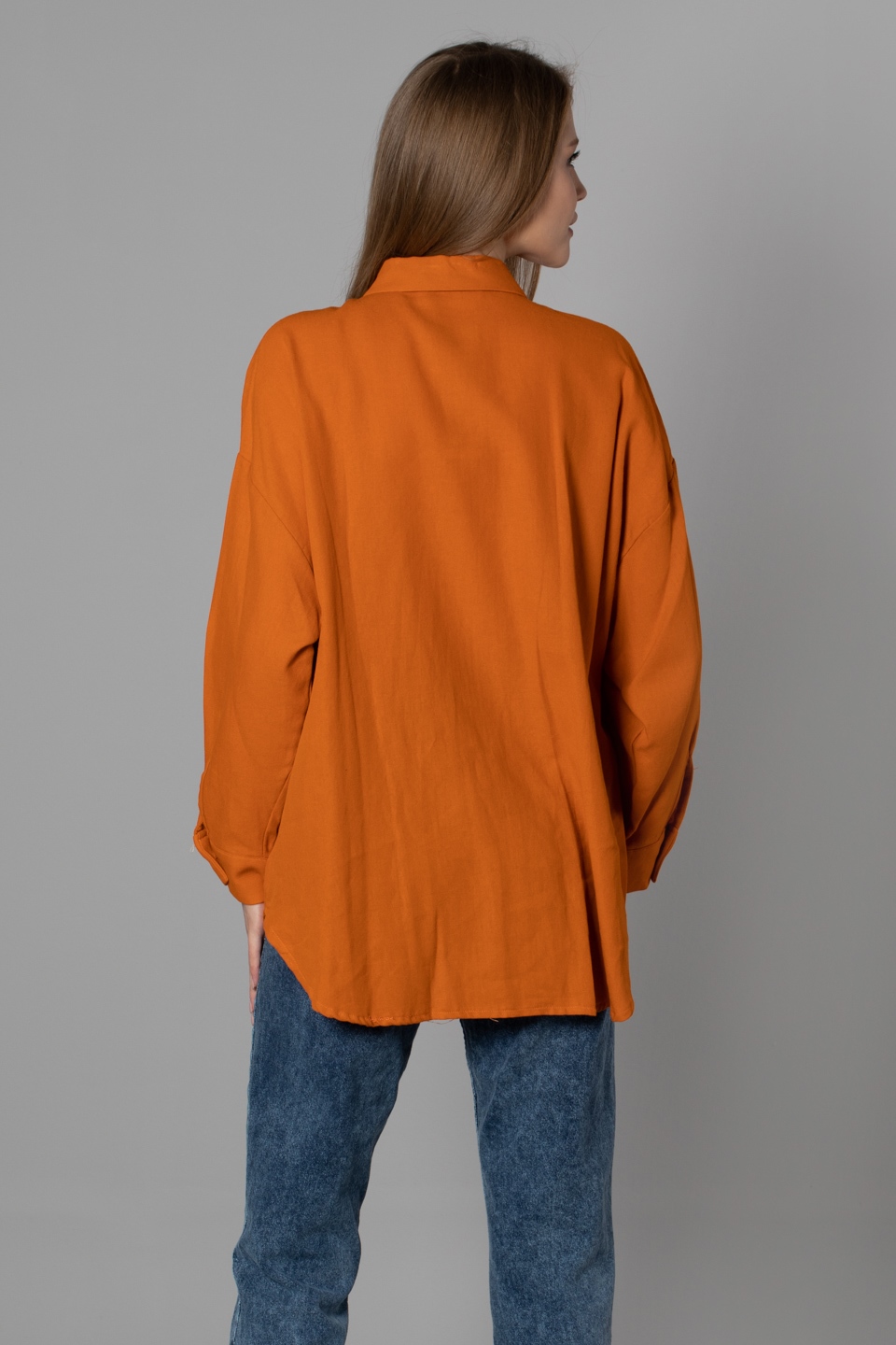 Gabardin oversize gömlek-6485 Oranj
