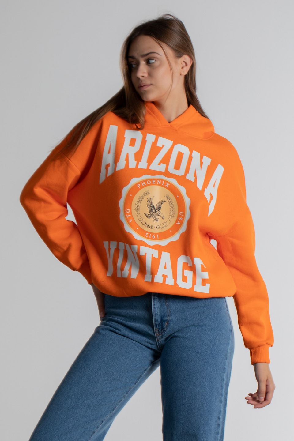 Kapüşonlu Arizona Baskılı Sweatshirt - Oranj