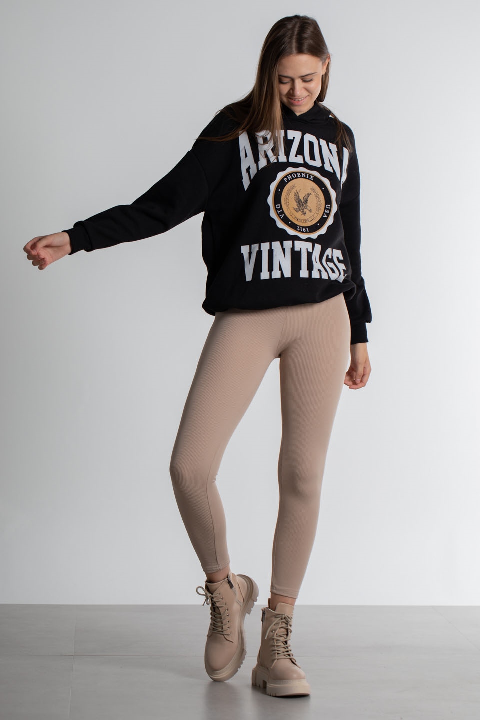 Kapüşonlu Arizona Baskılı Sweatshirt - Siyah