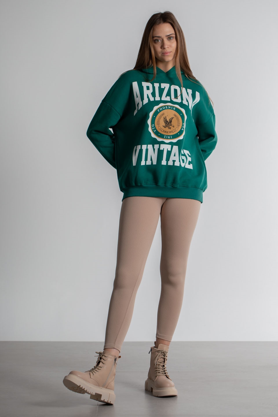 Kapüşonlu Arizona Baskılı Sweatshirt - Yeşil
