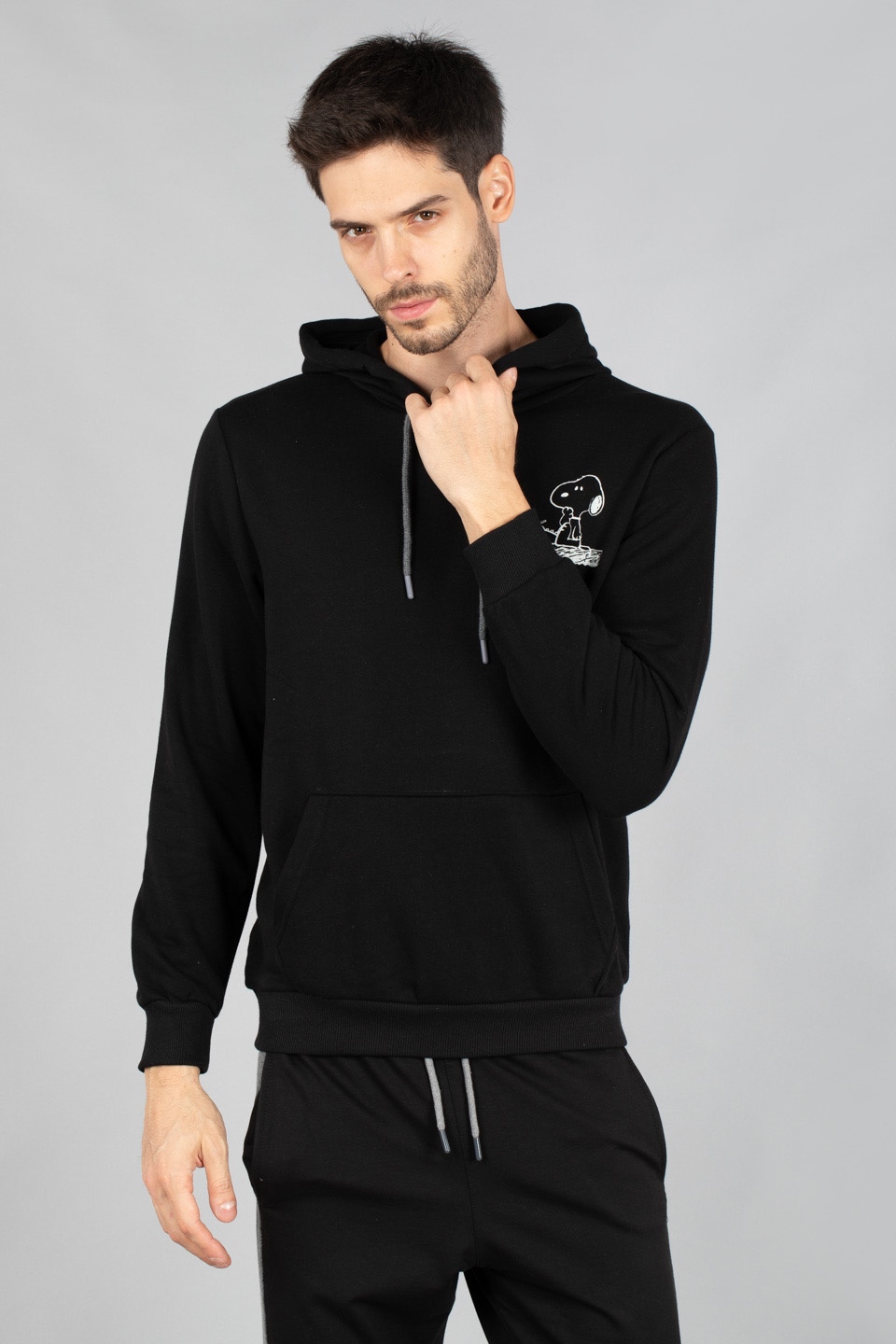 Kapüşonlu kanguru cepli sweatshirt-5192-1 Siyah