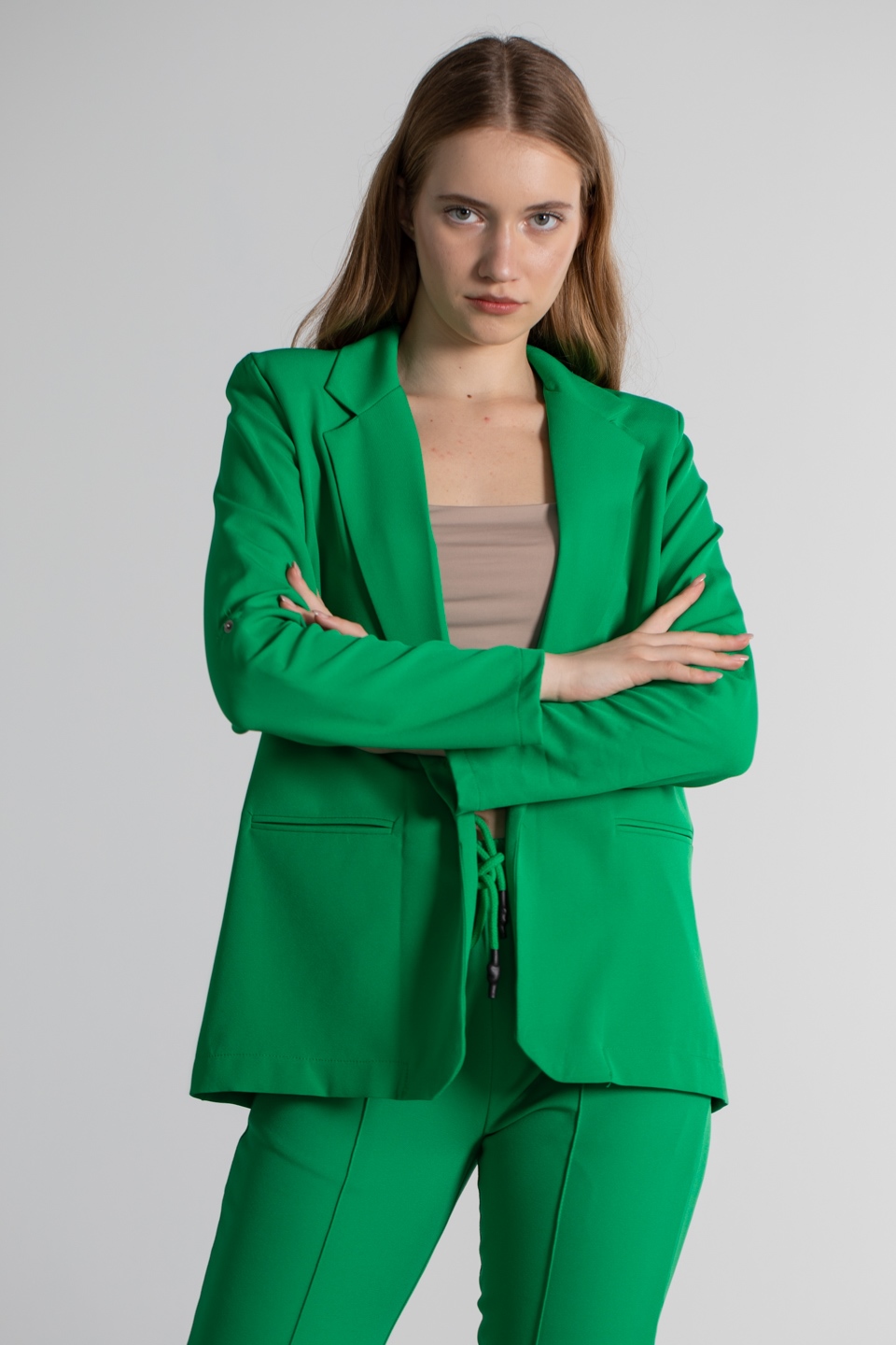 Kol katlamalı blazer ceket-4096 B.Yeşil