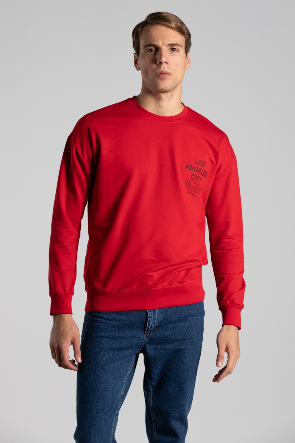 Los Angeles city baskılı sweatshirt-7000 Kırmızı