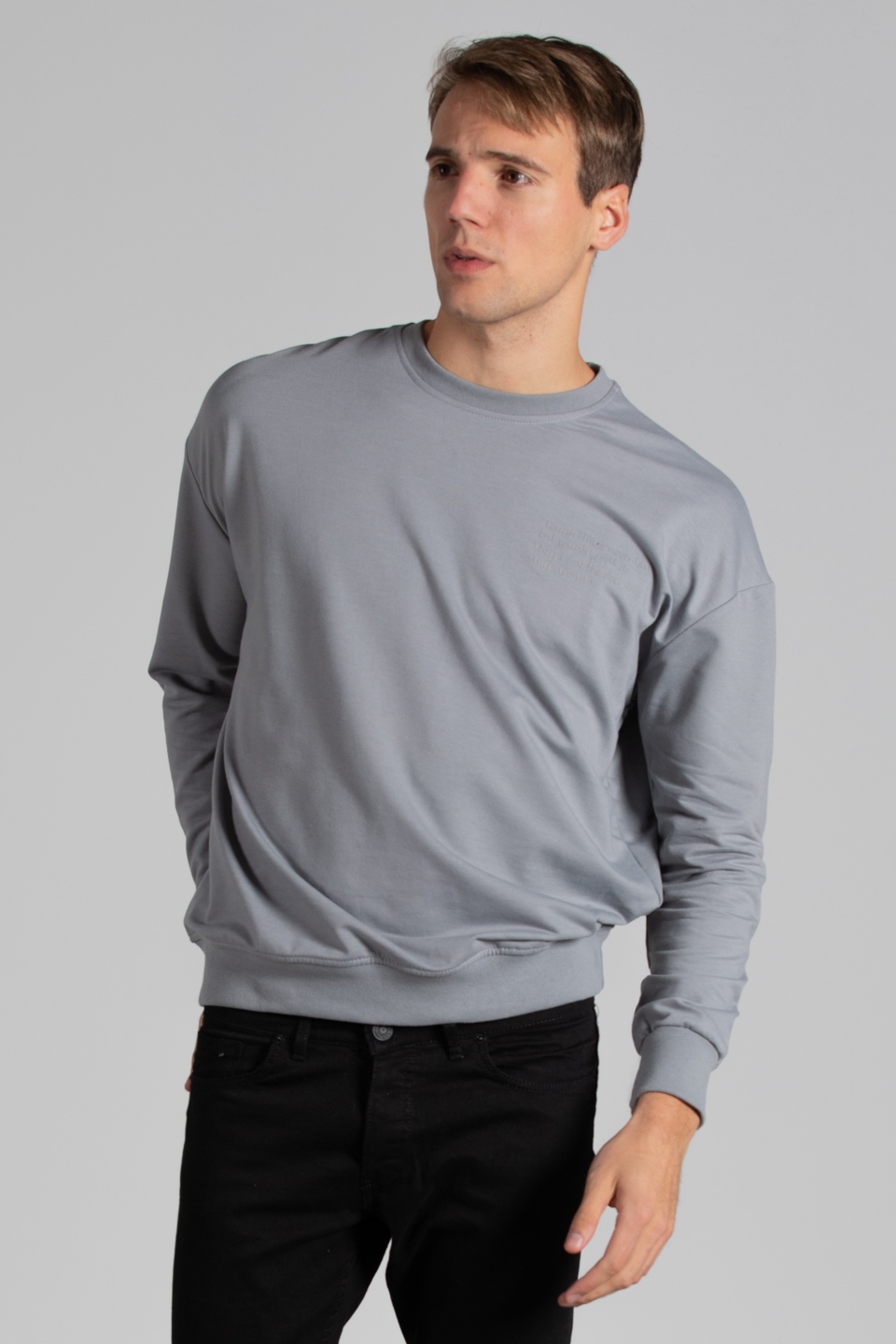 Ön arka yazı baskılı sweatshirt-7010 B.Gri