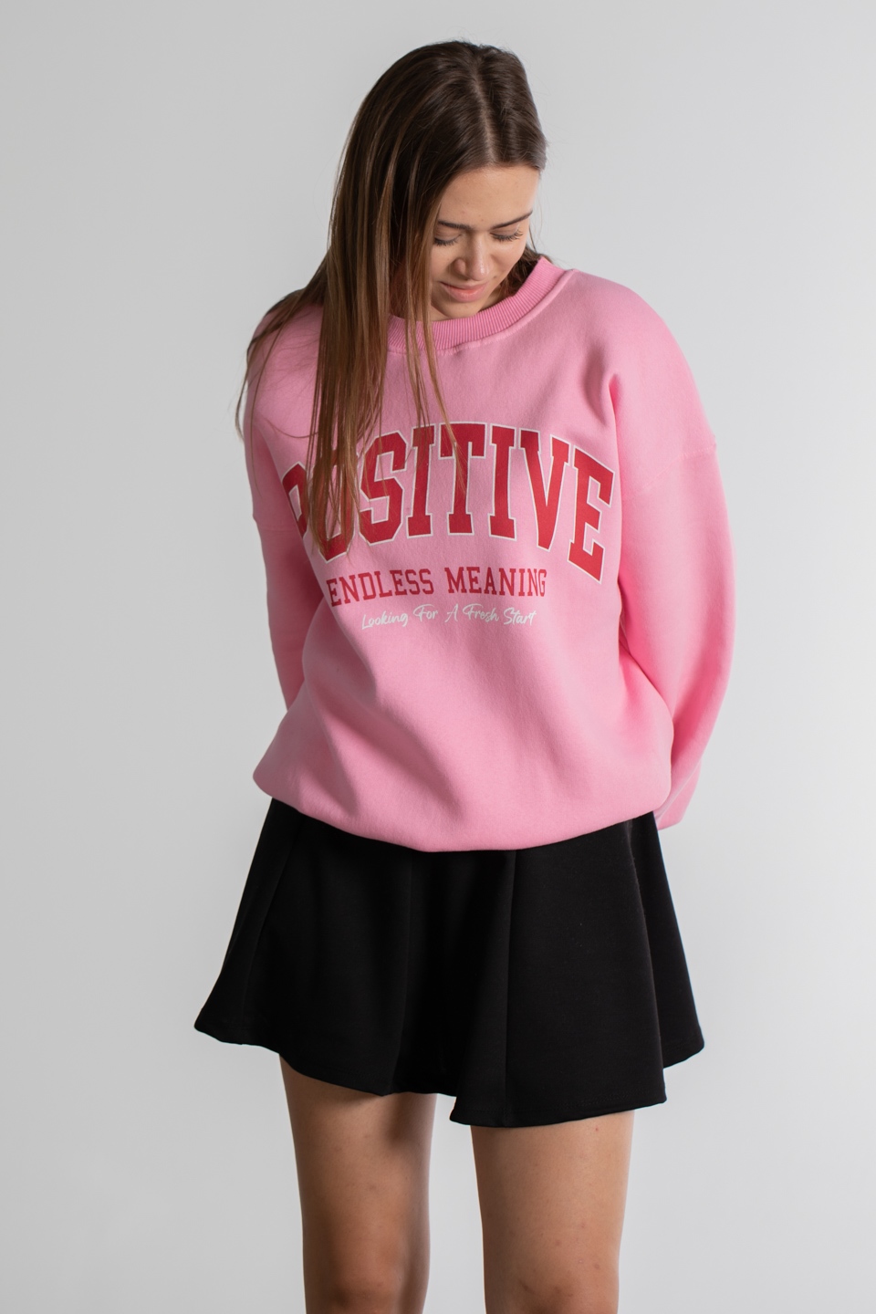 Positive Baskılı Sweatshirt - Pembe
