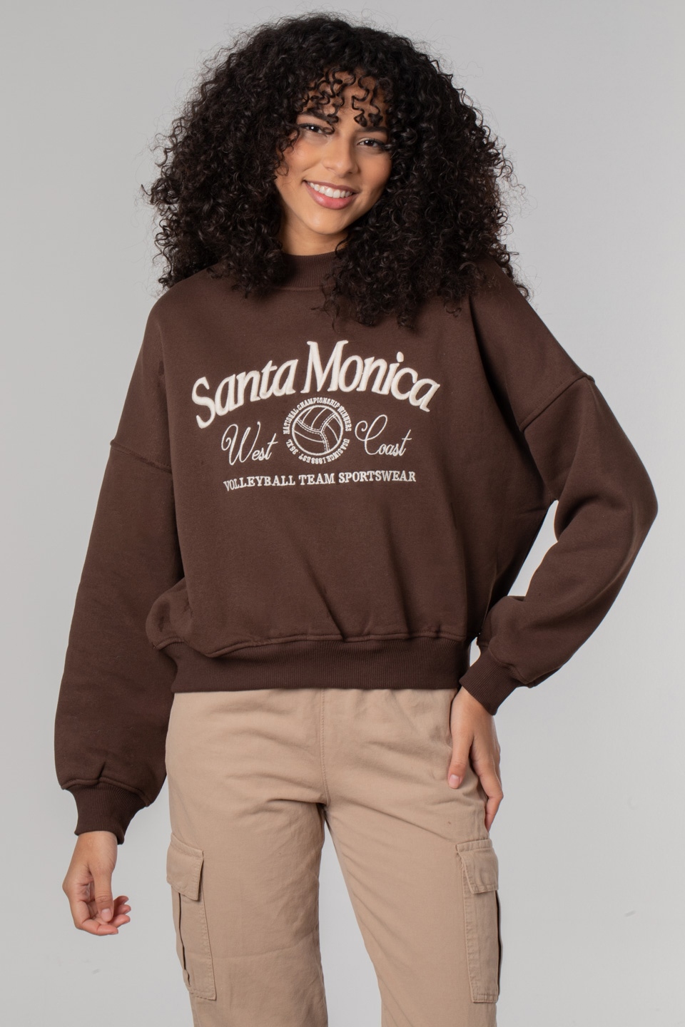Santa Monica baskılı sweatshirt-990 Kahve