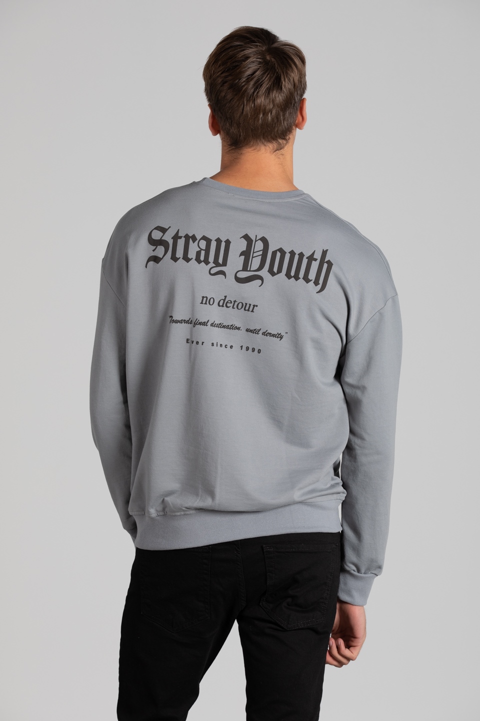 Stray youth baskılı sweatshirt-7006 Gri