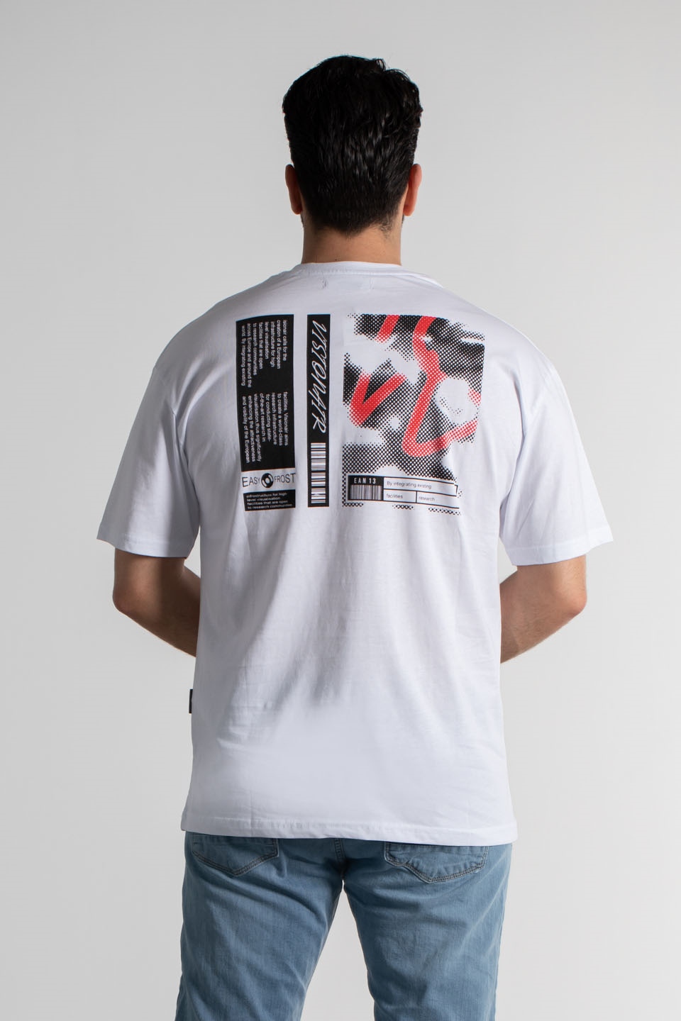 Vıstonaır baskılı oversize t-shirt-4462 Beyaz