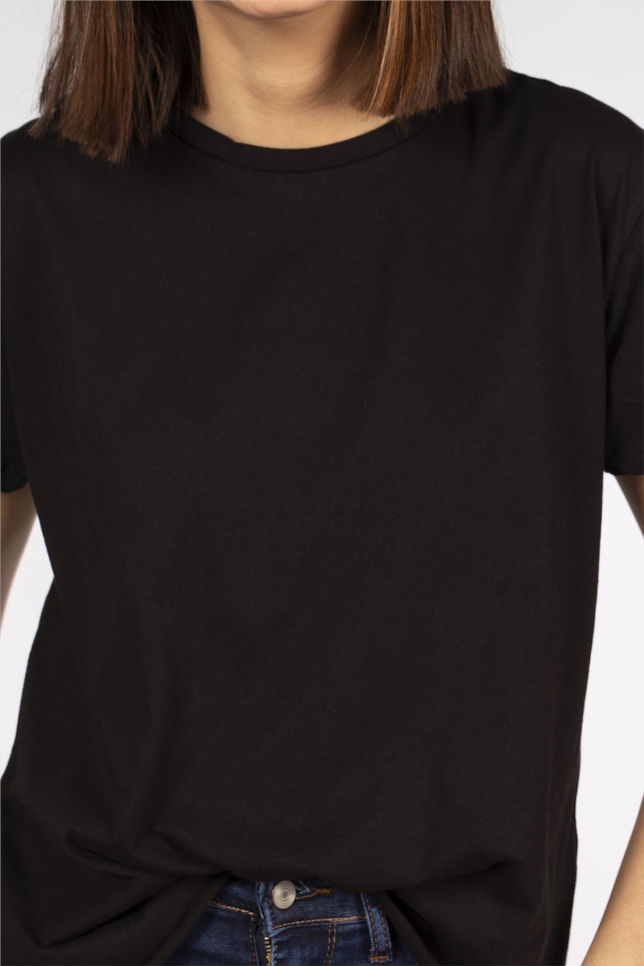 Yanları Yırtmaçlı Basic T-Shirt-Siyah